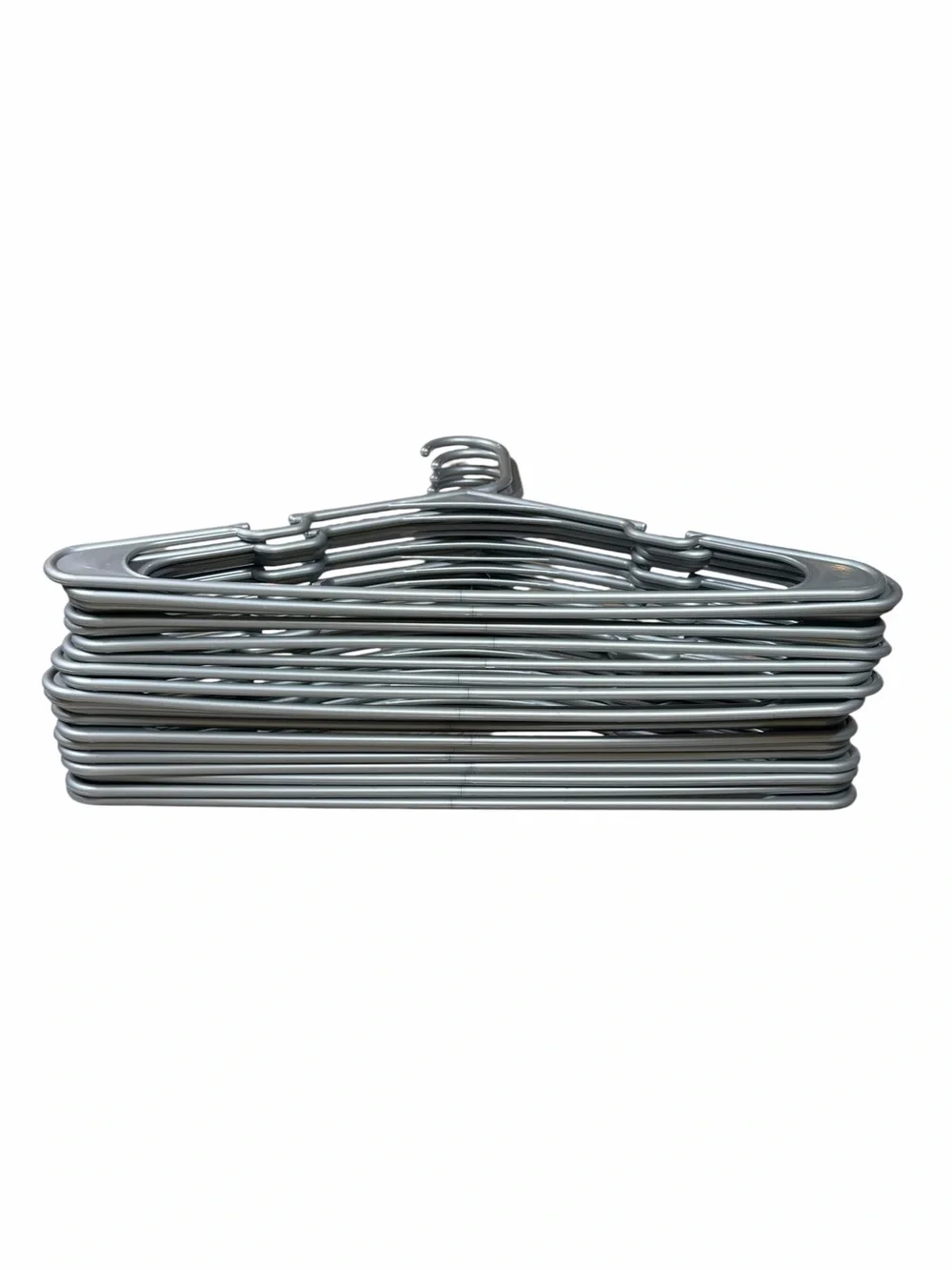 Lot of 64 Mainstays Plastic Notched Adult Hangers in Gray (43)/Silver Hail (21)